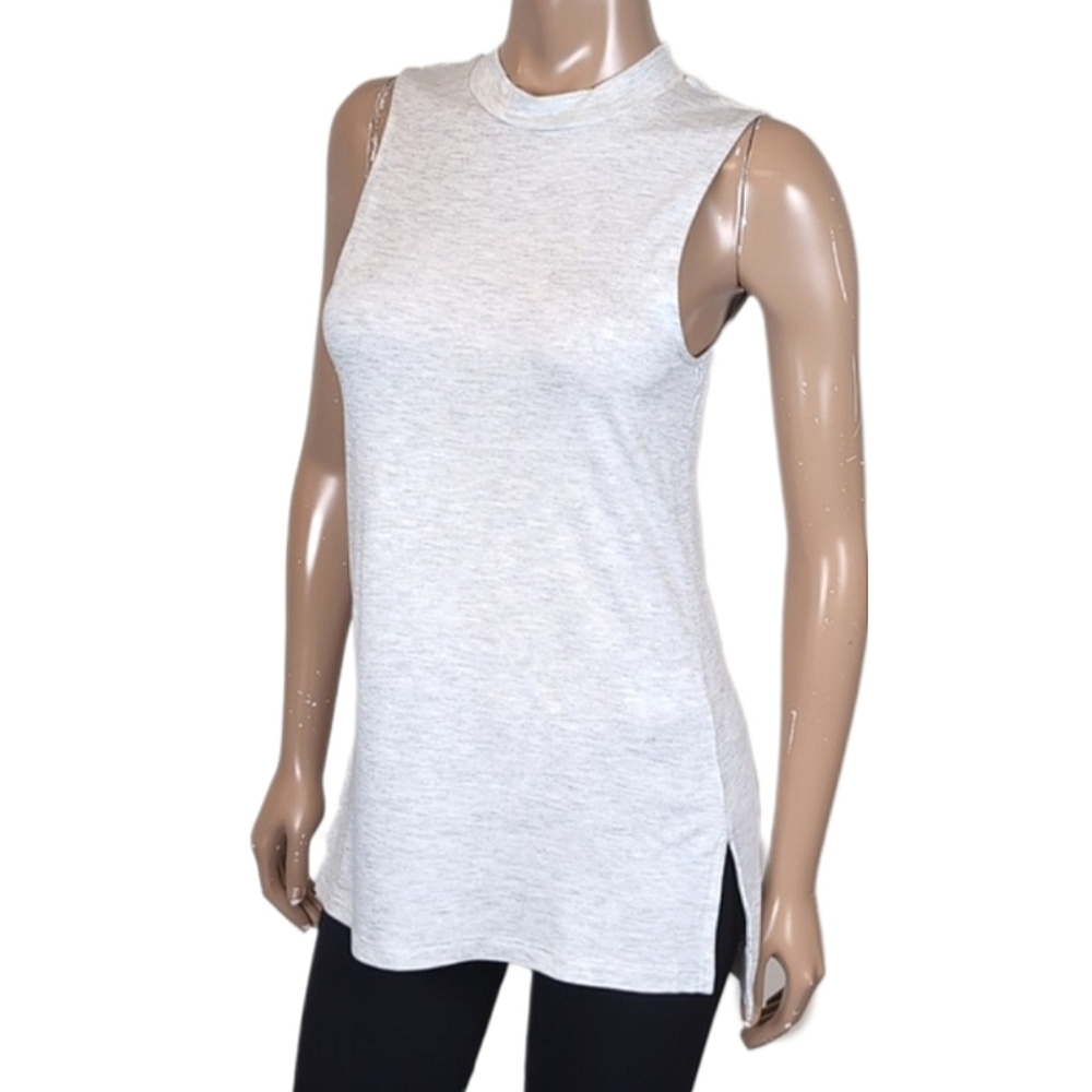💠 Banana Republic Sleeveless Tunic Top Mock Neck Tank Heather Viscose Jersey